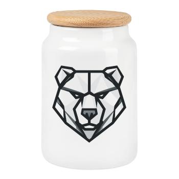 Geometric bear logo, symbol of strength and power - Cookie Jar with Wooden Lid - white - Front