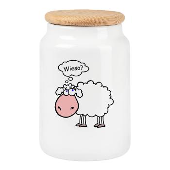 Sens mouton - Boîte à biscuits avec couvercle en bois - blanc - Devant