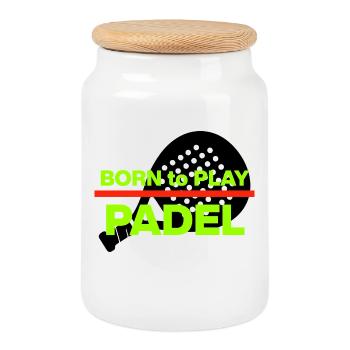 BORN TO PADEL! SMASH IT, PADEL ADDICTED - Keksdose mit Holzdeckel - Weiß - Vorne