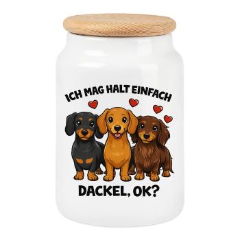 Motif comique de teckel avec cœur et dictons amusants - Boîte à biscuits avec couvercle en bois - blanc - Devant
