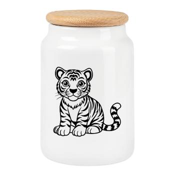Bébé tigre mignon - Boîte à biscuits avec couvercle en bois - blanc - Devant