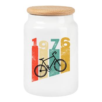 Vintage 1976 - Keksdose mit Holzdeckel - Weiß - Vorne
