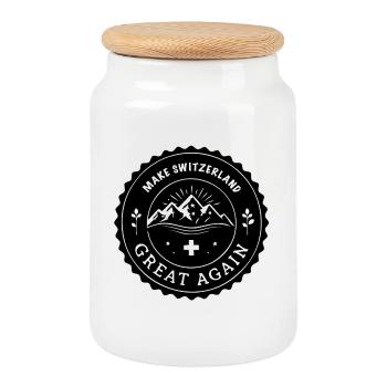 MAKE SWITZERLAND GREAT AGAIN Emblem - Keksdose mit Holzdeckel - Weiß - Vorne