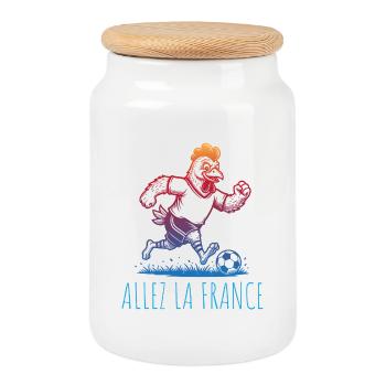 Allez la France Football Hahn - Cookie Jar with Wooden Lid - white - Front