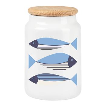 Illustrierte Grafik Fisch Blau - Keksdose mit Holzdeckel - Weiß - Vorne