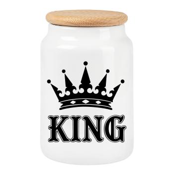 Couronne king - Boîte à biscuits avec couvercle en bois - blanc - Devant