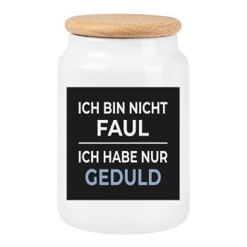 I'm not lazy – I'm just patient - Cookie Jar with Wooden Lid - white - Front