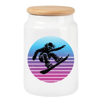 Iconic snowboard motif for women - Cookie Jar with Wooden Lid - white - Front