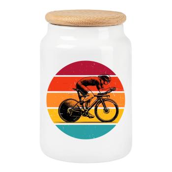 A must-have for real road bikes - Cookie Jar with Wooden Lid - white - Front