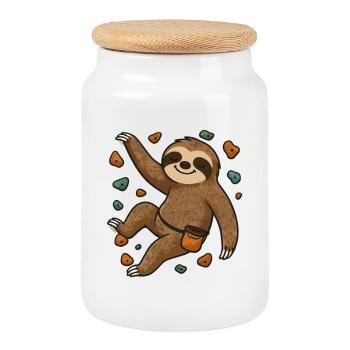 Chemise drôle de bloc avec paresseux - Boîte à biscuits avec couvercle en bois - blanc - Devant