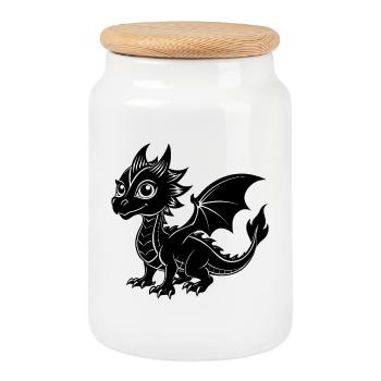 Bébé dragon - Boîte à biscuits avec couvercle en bois - blanc - Devant