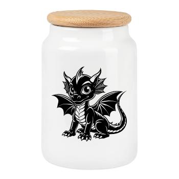 Bébé dragon - Boîte à biscuits avec couvercle en bois - blanc - Devant