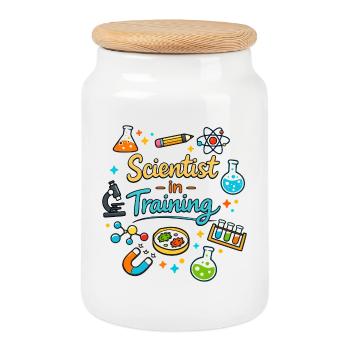 Jeune scientifique en formation - Boîte à biscuits avec couvercle en bois - blanc - Devant