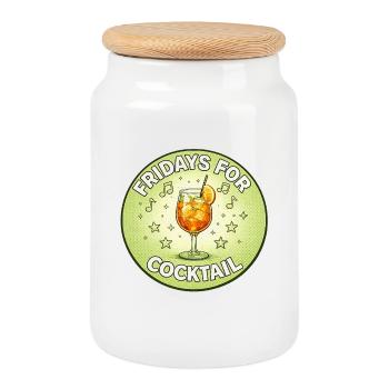 Friday Cocktail Retro Design - Cookie Jar with Wooden Lid - white - Front