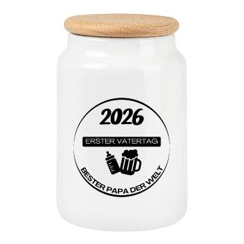 Première fête des pères – Chemise pour papa et enfant - Boîte à biscuits avec couvercle en bois - blanc - Devant