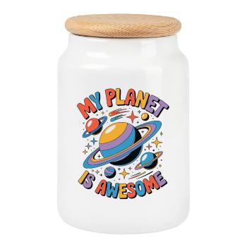 My Planet Is Awesome - Keksdose mit Holzdeckel - Weiß - Vorne