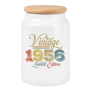 Vintage 1956 - Keksdose mit Holzdeckel - Weiß - Vorne