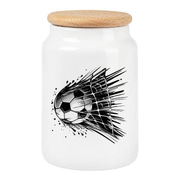 Ballon de football - Boîte à biscuits avec couvercle en bois - blanc - Devant