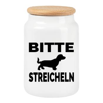 Teckel - Boîte à biscuits avec couvercle en bois - blanc - Devant
