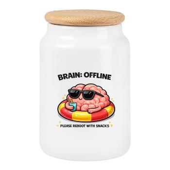 Brain Offline Snack Reboot - Cookie Jar with Wooden Lid - white - Front