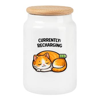 Cat Power Charged Sleep - Cookie Jar with Wooden Lid - white - Front