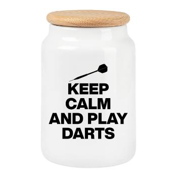 KEEP CALM AND PLAY DARTS! 180 ARROWS - Cookie Jar with Wooden Lid - white - Front