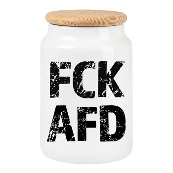 FCK AFD Bold Text Graphic - Cookie Jar with Wooden Lid - white - Front