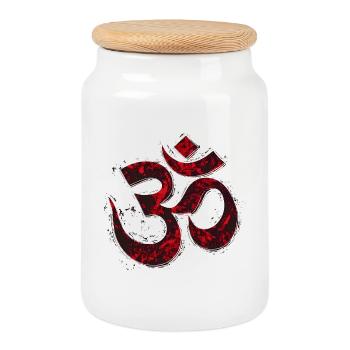 Om Symbol Spiritual Yoga Vintage Red - Boîte à biscuits avec couvercle en bois - blanc - Devant