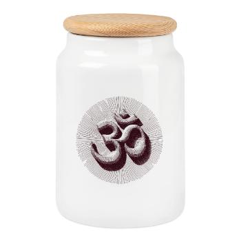 Vintage Om Symbol Gravur Style Braun - Keksdose mit Holzdeckel - Weiß - Vorne