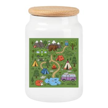 Illustration d’aventure de camping en forêt - Boîte à biscuits avec couvercle en bois - blanc - Devant