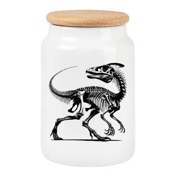 Dinosaurier Raptor mit Rückgrat Knochen - Keksdose mit Holzdeckel - Weiß - Vorne
