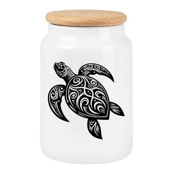 Tribal Turtle Mystical Nature and Geometry - Cookie Jar with Wooden Lid - white - Front