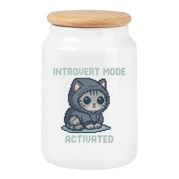 Mode Introverti – Chat à capuche dans le style Pixel - Boîte à biscuits avec couvercle en bois - blanc - Devant