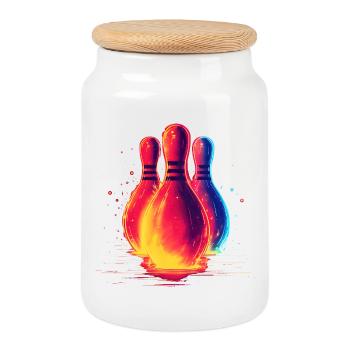 Bowling rétro - Boîte à biscuits avec couvercle en bois - blanc - Devant