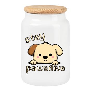 Stay Pawsitive - Keksdose mit Holzdeckel - Weiß - Vorne