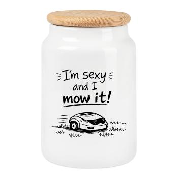 I'm sexy and I mow it – Lustiger Rasen Spruch - Cookie Jar with Wooden Lid - white - Front