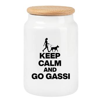KEEP CALM AND GO GASSI FÜR HUNDEFANS IN SCHWARZ - Keksdose mit Holzdeckel - Weiß - Vorne