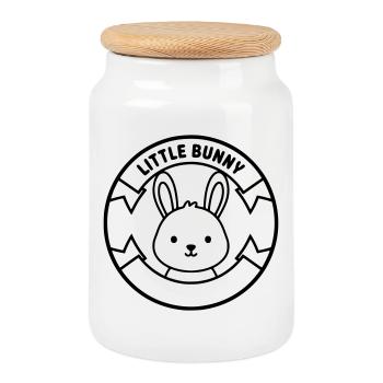 Badge du logo du petit lapin Mignon - Boîte à biscuits avec couvercle en bois - blanc - Devant