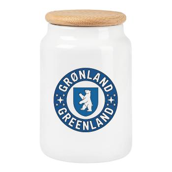Grönland – Rundes Abzeichen-Tee - Keksdose mit Holzdeckel - Weiß - Vorne