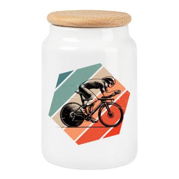 Illustration de vélo de route pour vélo de route - Boîte à biscuits avec couvercle en bois - blanc - Devant