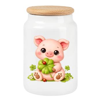 Un joli cochon en massepain - Boîte à biscuits avec couvercle en bois - blanc - Devant