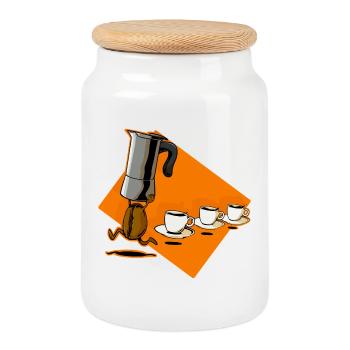 Coffee Time - Cookie Jar with Wooden Lid - white - Front