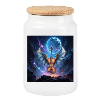 Violin Star Wings Fantasy - Cookie Jar with Wooden Lid - white - Front