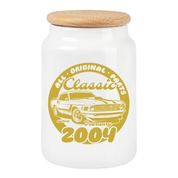 22. Geburtstag - Klassiker Musclecar 02/2004 - Keksdose mit Holzdeckel - Weiß - Vorne
