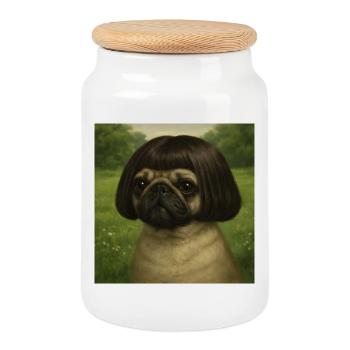 Chien au carréHairstyle à la campagne - Boîte à biscuits avec couvercle en bois - blanc - Devant