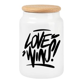 L’amour gagne, l’amour gagne - Boîte à biscuits avec couvercle en bois - blanc - Devant