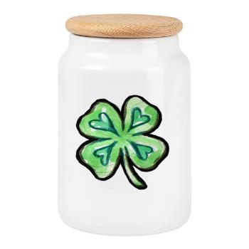 Lime Watercolor Shamrock - Cookie Jar with Wooden Lid - white - Front