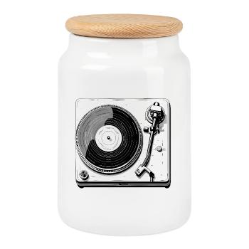Platine vinyle rétro noir blanc - Boîte à biscuits avec couvercle en bois - blanc - Devant