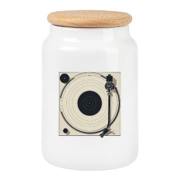Minimalist Turntable Beige - Cookie Jar with Wooden Lid - white - Front