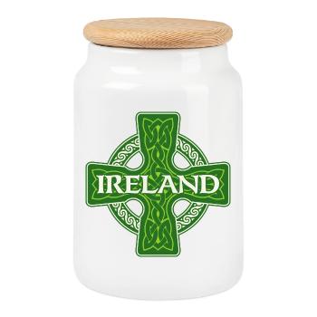 Ireland Celtic St Patrick’s Shamrock - St. Paddys - Cookie Jar with Wooden Lid - white - Front